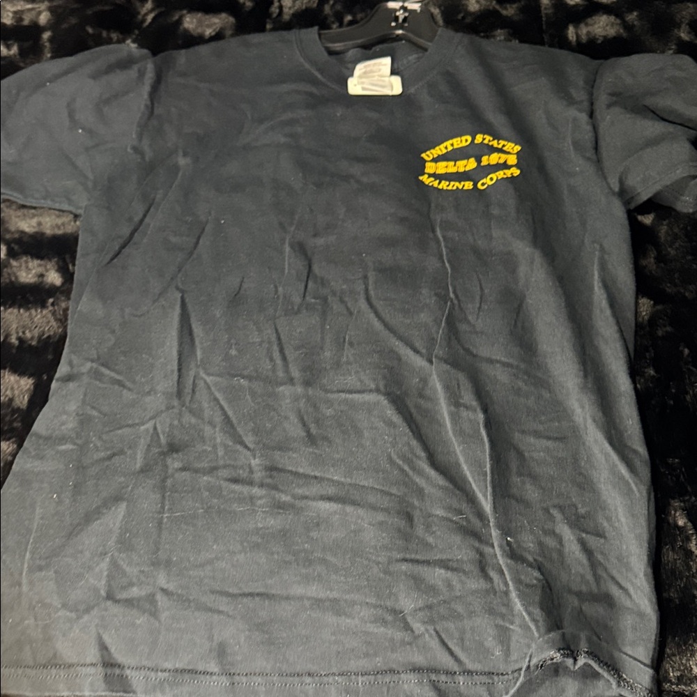 USMC Black T-Shirt with Blue Logo